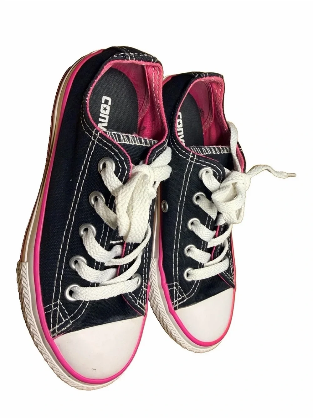 Converse Kids Black Canvas Sneakers with Pink Trim